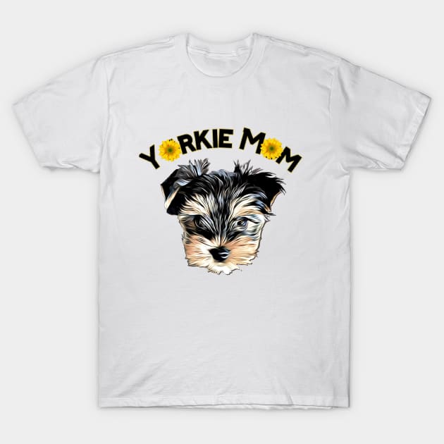 Yorkie Mom Cute Yorkshire Terrier and Sunflowers T-Shirt by AdrianaHolmesArt